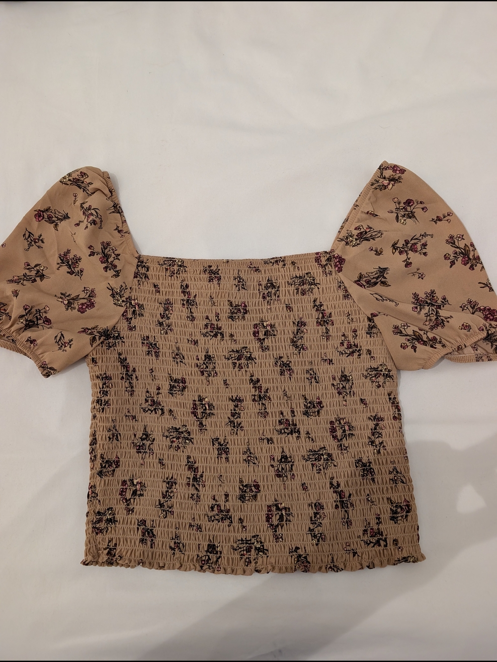 Beige Floral Puff Sleeve Top